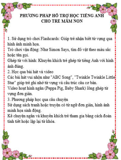 Phương pháp hỗ trợ  học tiếng Anh cho trẻ mầm non