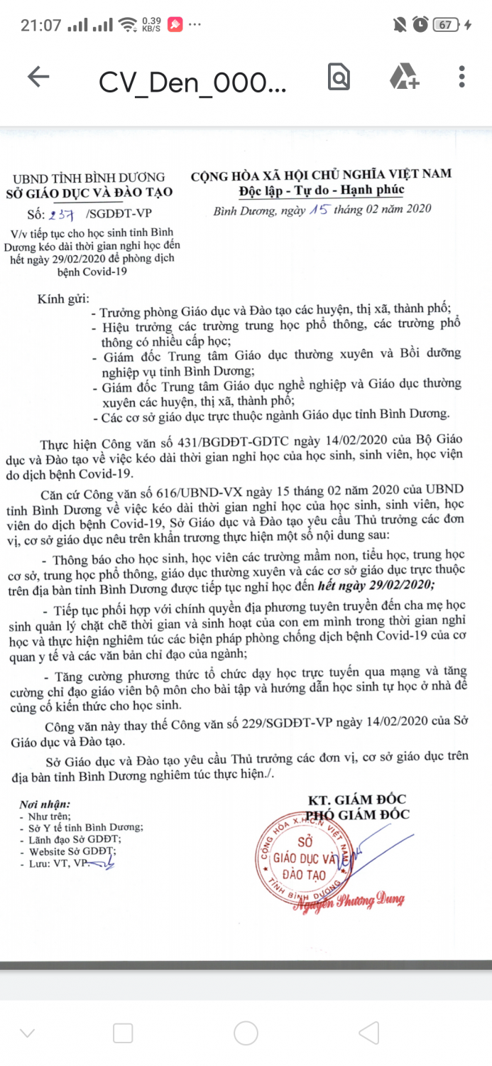Công văn chỉ đạo