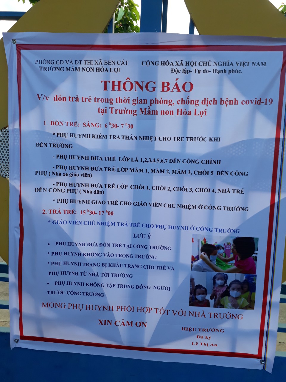 TRƯỜNG MẦM NON HÒA LỢI  ĐÓN TRẺ ĐI HỌC LẠI SAU THỜI GIAN NGHỈ HỌC  ĐỂ PHÒNG DỊCH COVID – 19